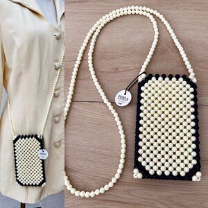 NWT HAY Perla Phone Holder by Ana Kraš in "Milk" Cream and Midnight Blue Beads